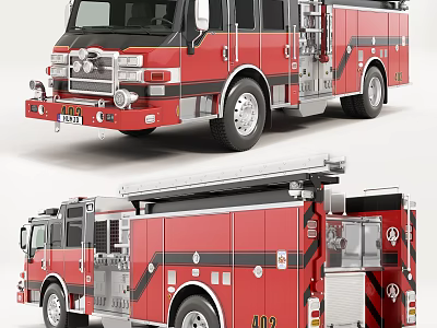 Red Fire Truck Utility Vehicle With Ladder And Emergency Equipment Exterior 3d model