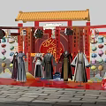 Chinese Traditional Hanfu Display Scene With Red Decorations And Lanterns 3d model