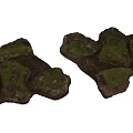 Natural Stone and Wood Decorative Elements with Moss Covered Rocks and Rustic Texture 3d model