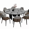 Elegant Modern Round Dining Table Set with Beige Chairs Metal Legs and Tableware 3d model