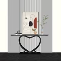 Modern Console Table With Striped Wall Artwork Plant And Decor Items 3d model