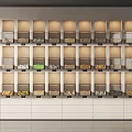 Modern Display Shelves With Glass Doors And Wooden Frames For Organized Storage Items