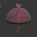 Pink Umbrella with Red Bow Top Heart Patterns and Black Heart Edge Decorations