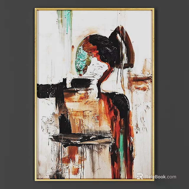 Modern Photo Wall With Abstract Painting And Vibrant Red Black Green Brush Strokes 3d model 