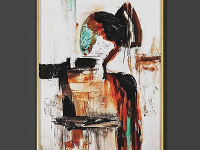 Modern Photo Wall With Abstract Painting And Vibrant Red Black Green Brush Strokes 3d model