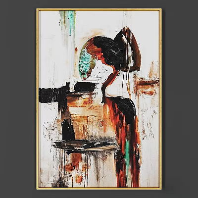 Modern Photo Wall With Abstract Painting And Vibrant Red Black Green Brush Strokes 3d model