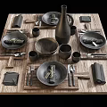 Modern Tableware Log Dining Table Knife and Fork Tableware 3d model