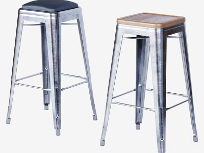 Stylish High Bar Stools With Metal Frame And Black Wooden Seats 3d model