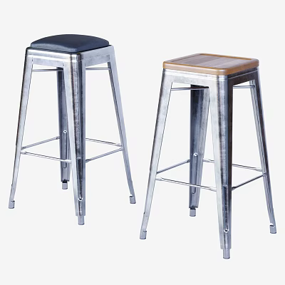 Stylish High Bar Stools With Metal Frame And Black Wooden Seats 3d model