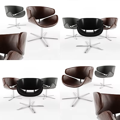 Modern Brown and Black Office Chair with Leather Upholstery and Metal Swivel Base 3d model