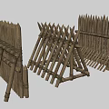 Traditional Bamboo Spiked Fence Structures With Tripod Support And Defensive Design