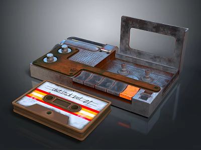 Vintage Computer Magnetic Tape Player With Metal Casing And Classic Tape Cassette 3d model