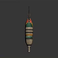 Colorful Striped Fishing Floats With Wooden Bodies And Metal Hooks