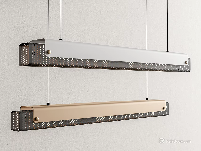 Modern Long Pendant Lights With Perforated Design In Silver And Gold 3d model 