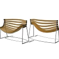 Modern Minimalist Single Chair With Curved Wooden Slats And Metal Frame Design