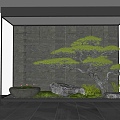 Modern interior landscape patio courtyard sketch stone moss water bowl rain chain plant landscaping flowers and plants combination 3d model