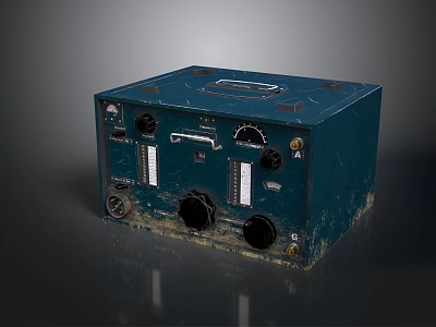 Vintage Dark Blue Electronic Device With Worn Appearance Knobs Dials And Ports 3d model