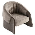 Modern Leisure Chair with Grey Fabric Brown Leather Curved Armrests and Minimalist Design