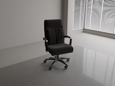 Modern Living Room With Black Office Chair White Walls Window Blinds And Gray Floor 3d model