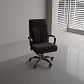 Modern Living Room With Black Office Chair White Walls Window Blinds And Gray Floor