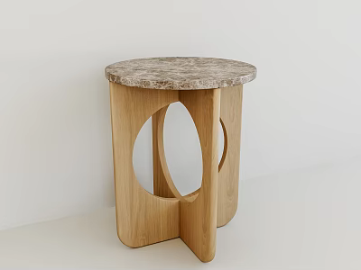 Modern Round Top Side Table With Marble Surface And Wooden Hollow Base 3d model
