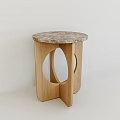 Modern Round Top Side Table With Marble Surface And Wooden Hollow Base 3d model