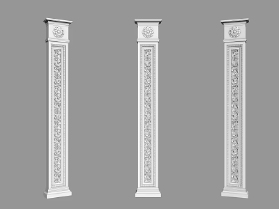 Building Exterior Wall With Three White Ornate Carved Decorative Columns 3d model
