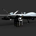 White Fighter Jet Under Maintenance With Crew Checking Equipment On Dark Background 3d model