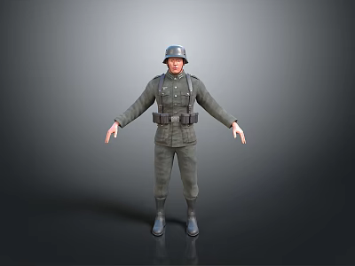 Man In Military Uniform With Helmet Standing Pose And Arms Outstretched 3d model