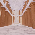 Ancient Architecture Featuring Classical Temple With White Columns Ornate Pediment Sculptures And Golden Top Statue