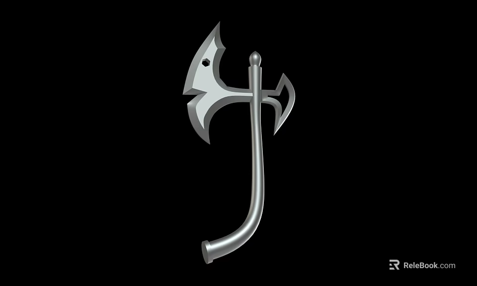 Decorative Axe Weapon with Curved Handle Unique Blade Design and Silver Metal Finish for Collectors 3d model 