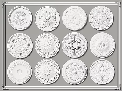 Ornate Ceiling Rosettes With Various Intricate Designs 3d model