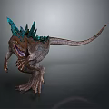 Dinosaur Like Creature With Blue Spiked Back Brown Body Long Tail And Open Mouth