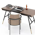 Modern Wooden Desk With Laptop Chair And Metal Legs Design