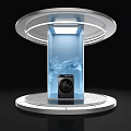 Modern Black Washing Machine On Silver Display Stand With Transparent Blue Structure 3d model