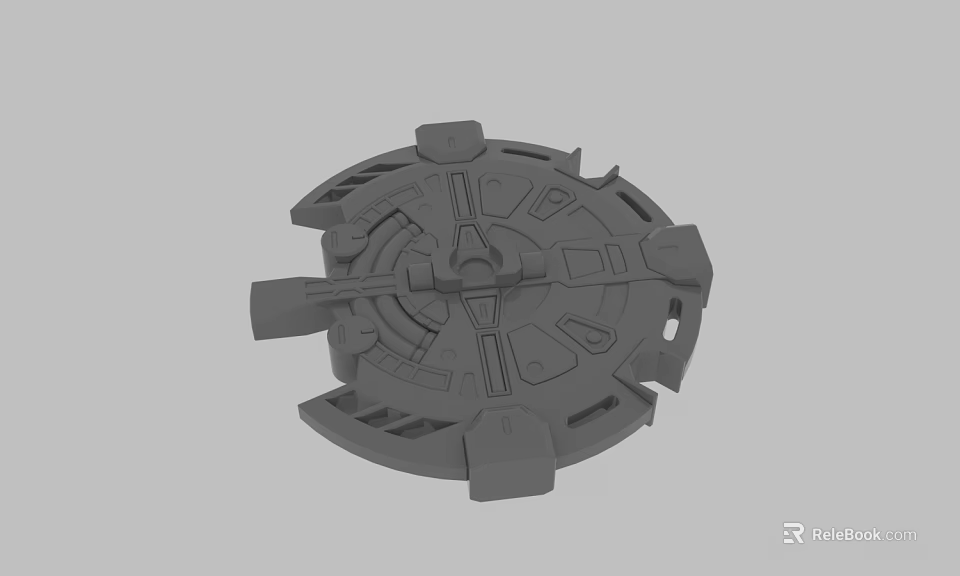 Gray Mechanical Component 3D Model With Circular Structure And Protruding Parts 3d model 