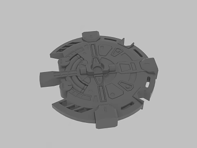 Gray Mechanical Component 3D Model With Circular Structure And Protruding Parts 3d model