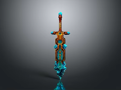 Vibrant Fantasy Sword Weapon Featuring Blue Blade Orange Hilt and Ornate Decorative Details 3d model
