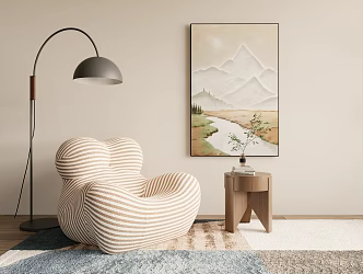 Leisure sofa, coffee table, floor lamp, decorative painting 3d model