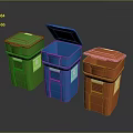 Colorful Household Trash Bins For Waste Sorting With Green Blue Orange Lids