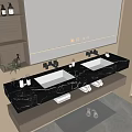Modern Bathroom Vanity Cabinet with Double Sinks Marble Countertop and Mirror Storage