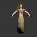 Mythical Female Game Character With Golden Hair Armor And Snake Body Holding Spear