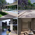 Modern Residential Landscape With High Rise Buildings Green Spaces And Community Pool