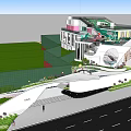 Modern Kindergarten Building With Colorful Roof Green Lawn And Play Facilities