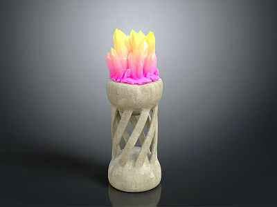 Stone Base Decorative Structure With Colorful Yellow Pink Gradient Crystal Like Top 3d model