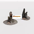 Two Natural Tree Stumps With Detailed Bark Texture Dirt And Moss Base