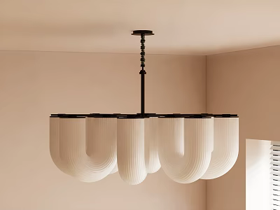 Modern U Shaped Chandelier With White Ribbed Shades In Light Colored Interior Room 3d model