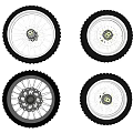 Four Off Road Motorcycle Tires with Metallic Rims and Deep Tread Patterns 3d model