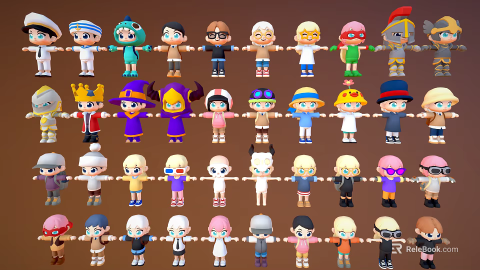 Cartoon Characters and Creatures with Various Styles Different Outfits and Colorful Appearances 3d model