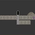 Arched Stone Hall With Purple Stained Glass Windows And Intricate Mosaic Floor